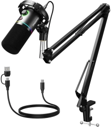 Micrófono dinámico USB/XLR Maono PD200XS con iluminación RGB – negro
