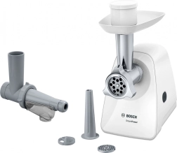 Picadora de carne eléctrica Bosch MFW2515W, compacta 1500 W con accesorios para embutidos y para puré