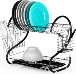 Escurridor de vajilla negro de dos niveles 52 × 24,5 × 38 cm Vilde