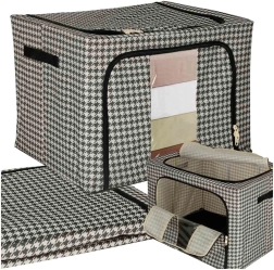 Caja textil de almacenamiento con estantería y ventanilla, blanco y negro – 100 l