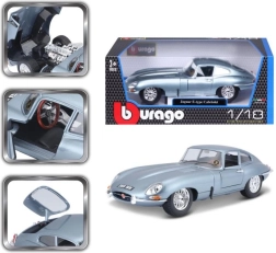 Modelo de coche metálico 1:18 BBURAGO JAGUAR E‑Type Coupé azul plateado