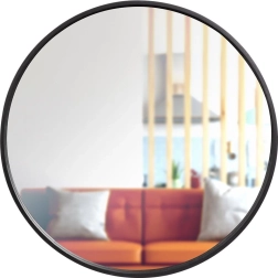 Espejo redondo de pared con marco de madera negro de 50 cm