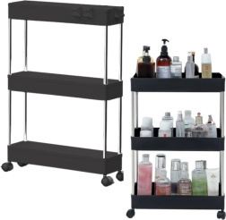 Estantería móvil con 3 baldas sobre ruedas – negra