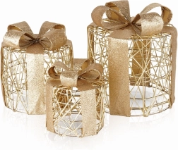 Set de cajas de regalo luminosas de alambre dorado, 3 uds.