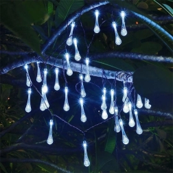 Guirnalda LED solar de jardín con gotas 6,5 m, 30 LED, blanco frío