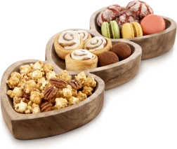 Plato de servicio de madera para aperitivos de mango – corazón, 40 × 16 cm