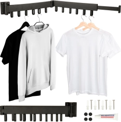 Tendedero telescópico plegable de pared, 12 ganchos, 90 cm – negro