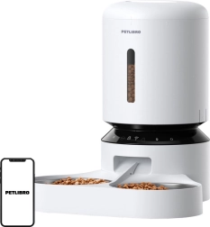 Dispensador automático de comida Petlibro con doble cuenco y Wi‑Fi, 5 l, blanco