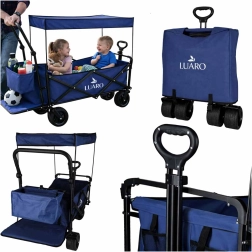 Carrito de transporte plegable LUARO con techo y red 120 l, azul marino