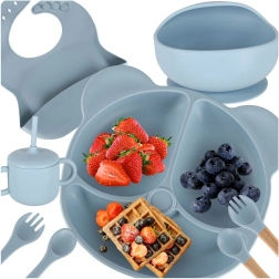 Juego de comedor infantil de silicona de 8 piezas menta