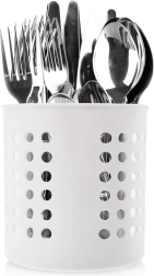 Escurreplatos blanco y soporte para utensilios de cocina