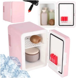 Mininevera portátil de viaje rosa de 4 l con refrigeración y calentamiento