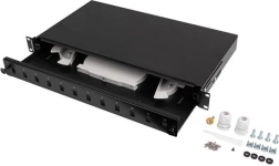 Panel de conexión óptica 19'' 1U, 12× SC simplex / 12× LC dúplex, extraíble, negro + accesorios