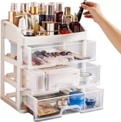 Organizador universal de plástico para cosmética y accesorios con 3 cajones