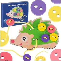 Erizo de madera para ensartar con botones – juguete educativo para la motricidad fina