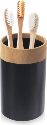 Vaso de baño negro con acento de madera 7,5 × 11,5 cm