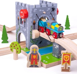 Bigjigs Rail puente levadizo – puente del castillo para trenes de madera
