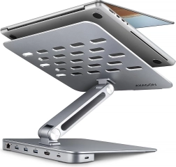 Axagon HMC-STND hub USB-C 7 en 1 de aluminio con soporte para portátiles de 10–16", HDMI 4K/60 Hz, 3x USB-A, GLAN, PD 100 W, cable de 60 cm