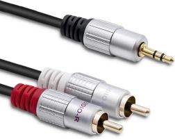 Cable de audio 2x RCA a mini jack de 3,5 mm, 3 m, negro