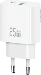Cargador de pared USAMS 25 W con USB‑C y USB‑A, carga rápida, blanco