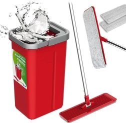 Mopa plana con cubo y escurridor, 2 fundas de recambio HQ GreenBlue