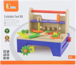 Set de herramientas de madera para atornillar con herramientas y banco de trabajo plegable
