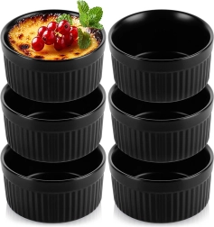 Cocottes/ramequines de cerámica negros 260 ml, juego de 6