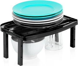 Estante de cocina apilable, negro, altura ajustable 31 × 22 × 14,5/11,5 cm