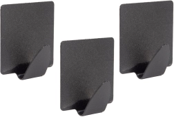 Ganchos de acero autoadhesivos rectangulares negros, set de 3 uds