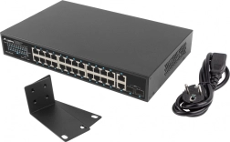 Switch PoE+ gigabit LANBERG de 24 puertos 250 W con 2x SFP y 2x uplink
