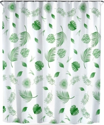Cortina de ducha impermeable con ganchos 180 × 180 cm, hojas verdes