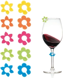 Marcadores de colores para vasos y copas – flores, 10 uds
