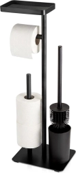 Soporte para papel higiénico con escobilla Vilde, negro 65 cm