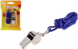 Silbato de metal con cordón azul