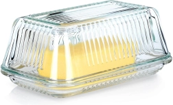 Mantequera de vidrio Vilde, diseño acanalado, 17 × 10 × 7 cm