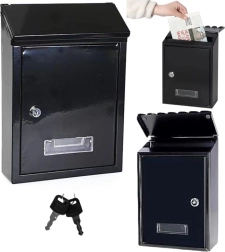 Buzón de acero galvanizado, negro 26,5 × 18,5 × 6,5 cm