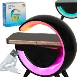 Lámpara LED RGB con cargador inalámbrico y altavoz negra