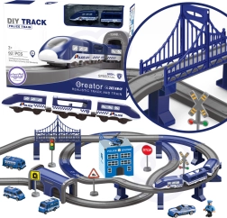 Pista de tren policial eléctrica con coches, 92 piezas, 300 cm