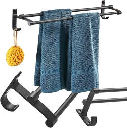 Toallero de pared doble, metal negro, 58,6 cm