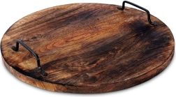 Bandeja de servir de madera con asas metálicas 39–40 cm