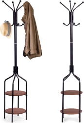 Perchero de pie con estantes 8 ganchos 180 cm negro ModernHome