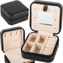 Joyero de viaje con organizador y espejo, negro, 10 × 10 × 5 cm