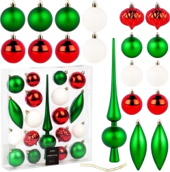 Juego de adornos navideños irrompibles con punta, verdes, rojos y blancos, 19 uds