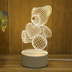 Lámpara nocturna LED de ilusión 3D osito con corazón, USB