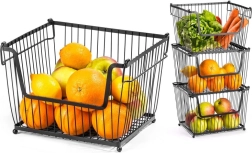 Cesta metálica para frutas y verduras, negra