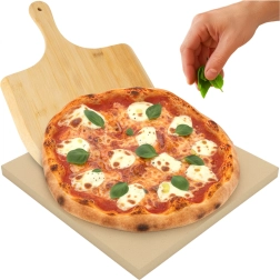 Piedra para pizza Ruhhy 38 × 36 cm con pala de bambú 2 en 1 (cordierita)