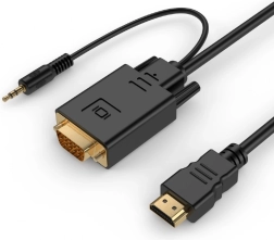 Convertidor HDMI a VGA con audio de 3,5 mm, 1,8 m, negro