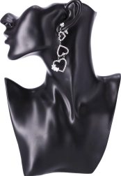 Pendientes largos con corazones - plata