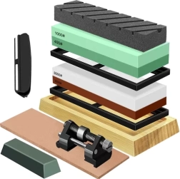 Afilador de agua para cuchillos RUHHY: juego con múltiples granulometrías y correa de cuero