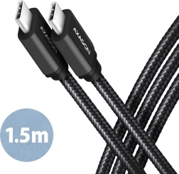 Cable USB-C a USB-C 1,5 m PD 60W 3A trenzado negro